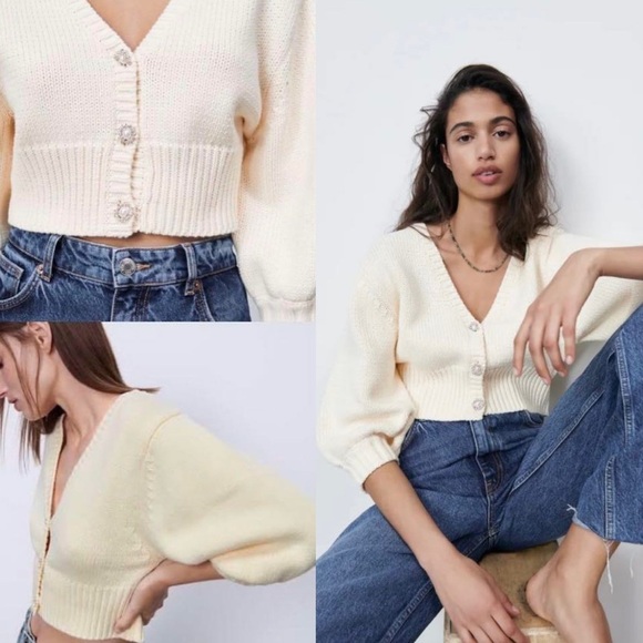 Zara Sweaters - ZARA knit cropped cardigan with jewel buttons size medium